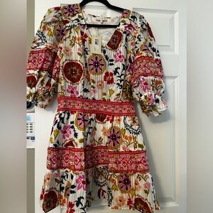 Rant Brook Barbara Cotton Short Sleeve Smocked Mini Dress